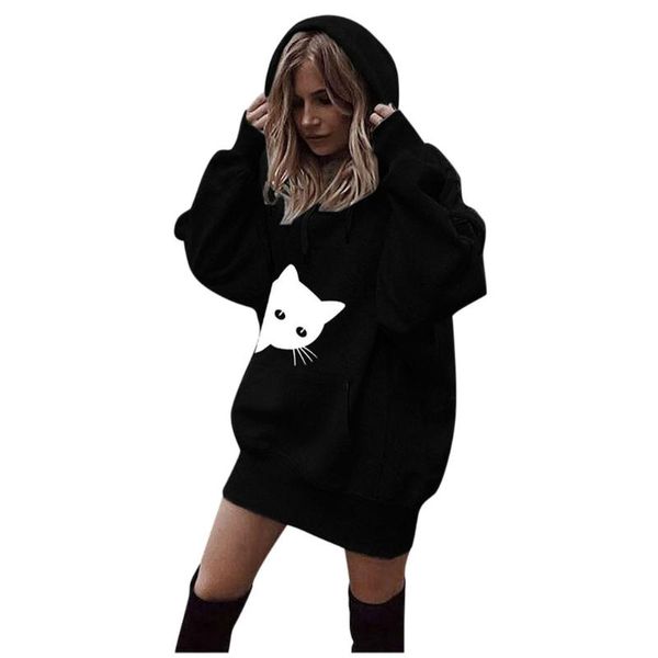 

streetwear sweatshirt women cat print hoodies women oversized harajuku hoodie kawaii hoodie clothes sudadera polerone mujer 2021, Black