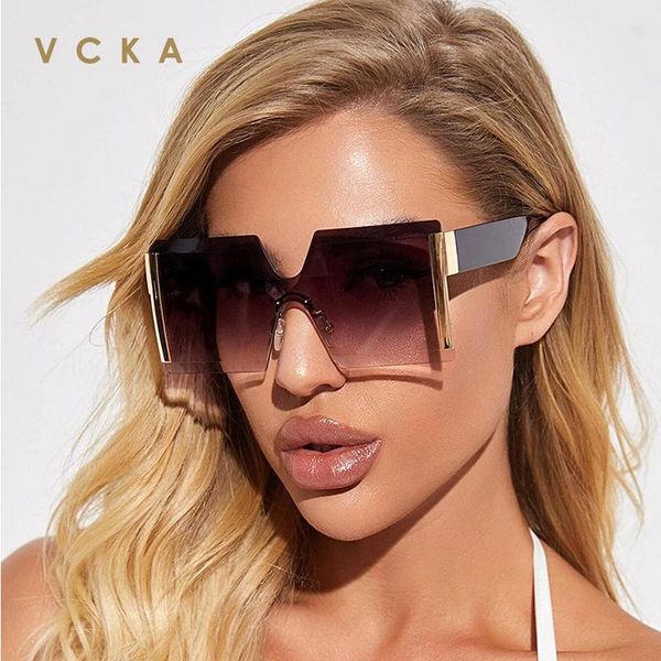 

sunglasses vcka 2021 oversized square rimless women brand designer flat siamese sun glasses female eyewear travel gafa de sol, White;black