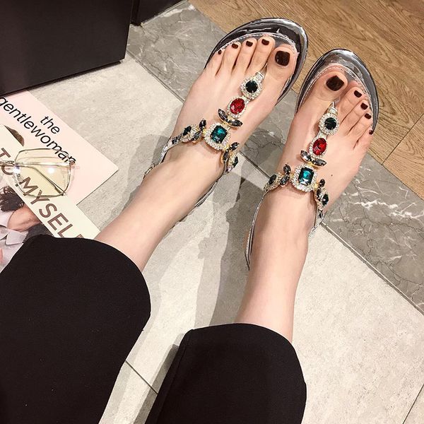 

rhinestone bling big jeweled toe thong sandals t belt-shining leather robust high leap bright multi crystal gem sandalias shoes n0ux, Black
