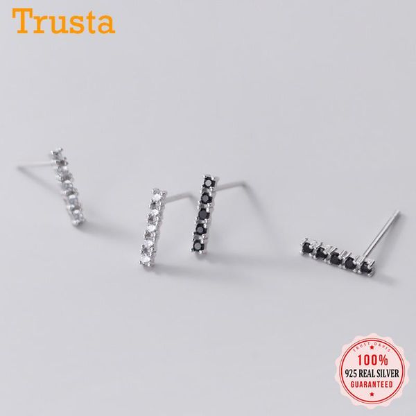 

stud trustdavis real 925 sterling silver fashion stick black white cz charm earrings for women party fine s925 jewelry ds1116, Golden;silver