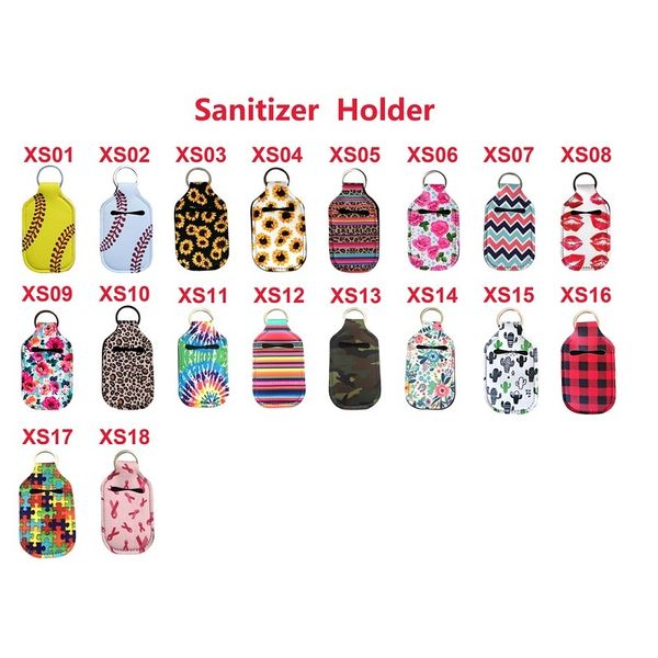 

18 colors key rings soap neoprene hand sanitizer bottle holder keychain 10 *6cm wb1838outletv9x7