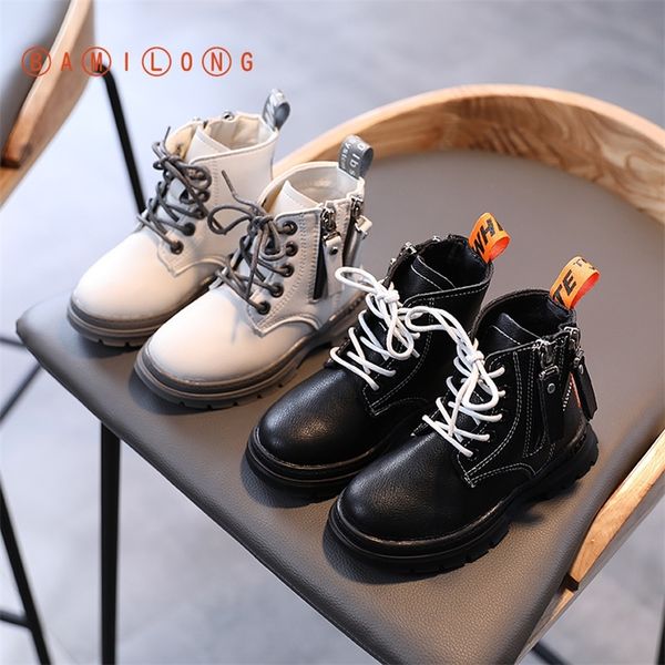

bamilong high girls martin boots autumn new kids non slip british style boys boots side zipper short ankle boots s317 201211, Black;grey