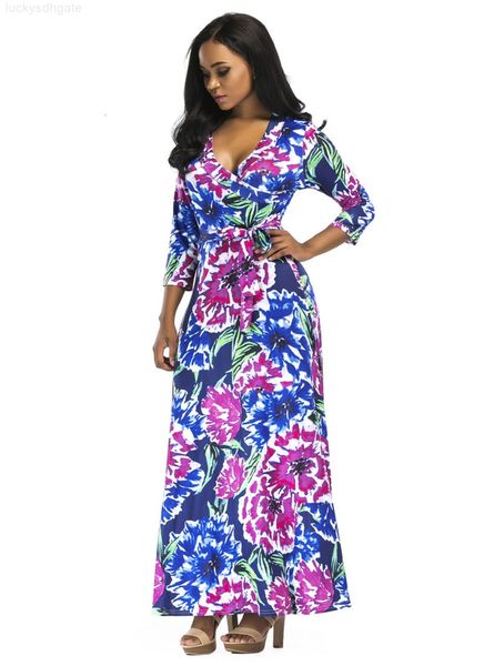 

7-sleeve bohemian new women's v-neck print dress, White;black