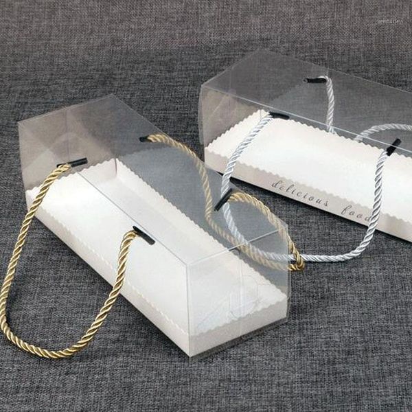 

gift wrap clear cake packaging boxes with handle portable transparent swiss roll box dessert cookies baking box1