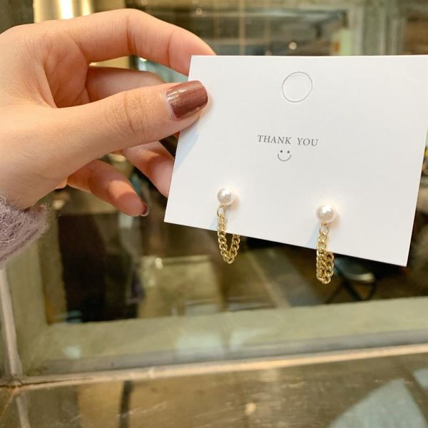 

gold color metal chain tassel pendant simulated pearl stud earrings for women female 2021 new fashion elegant jewelry gifts, Golden;silver