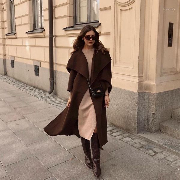 

women's wool & blends style in autumn winter classic double faced overcoat 90% solid loose quality commuting lapel woolen coat t21, Black