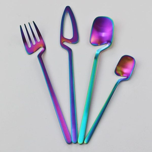

flatware sets 16pcs stainless steel matte tableware set colorful cutlery knife fork coffee spoon dinnerware party home silverware