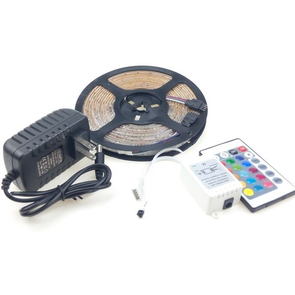 

outdoor garden waterproof ip65 led strip lights 12v 2835 multi colors changing rope 300leds ir remote controllers 2a adapter retail package