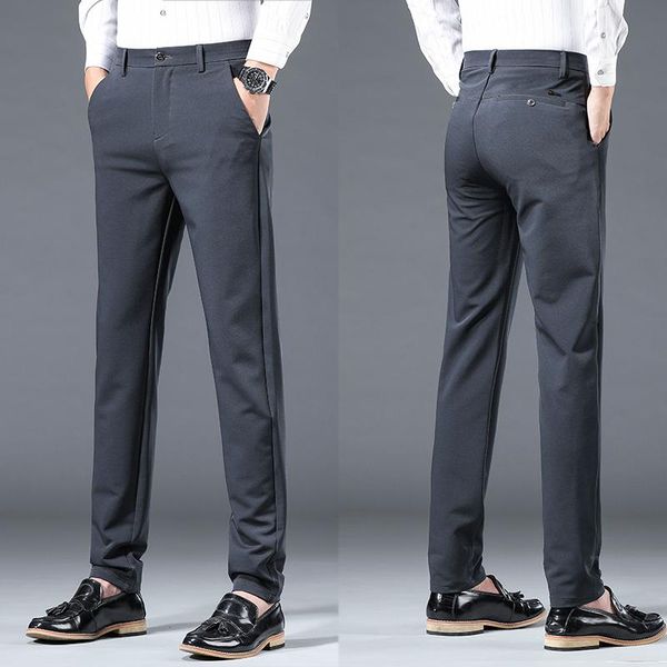 

new men's slim casual pants fashion business elastic pants men's plaid black blue