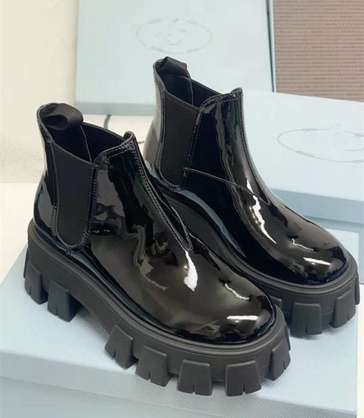 

2020designer women shoes fashion british boots round toe martin boots patent leather thick bottom round toes perfect official quality, Black