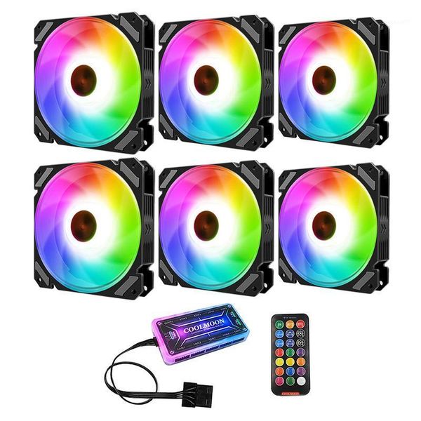 

fans & coolings coolmoon rgb computer case fan, 12cm synchronous silent wireless remote control led cooling fan(6 pcs)1