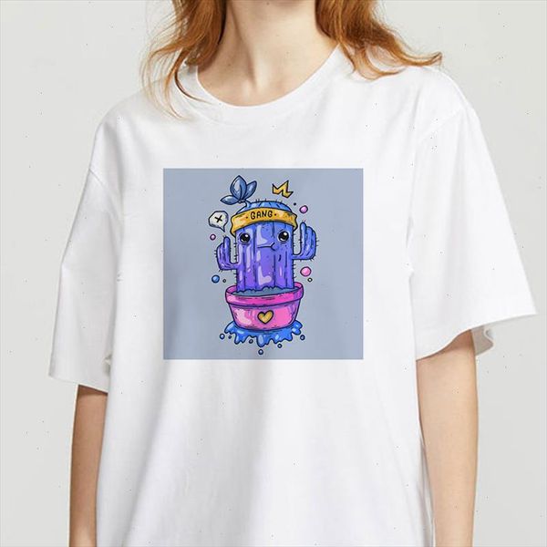 

funny cactus print t shirt womens t shirt fashion female tee graphic female shirts clothing camisas mujer, White