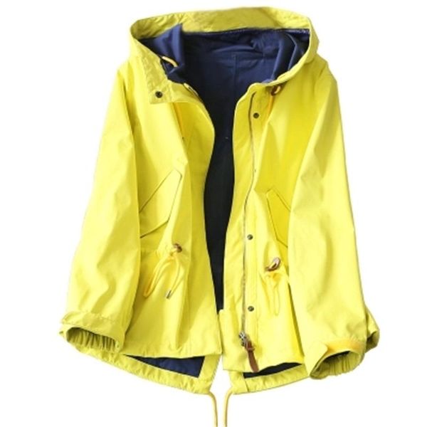 

women's trench coats short female spring autumn 2021 fashion paragraph windproof rain hooded waist with windbreaker hjb195, Tan;black