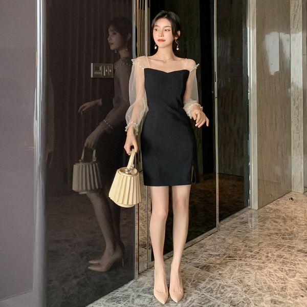 

2021 new summer female fashion long tight dress fitting so81, Black;gray