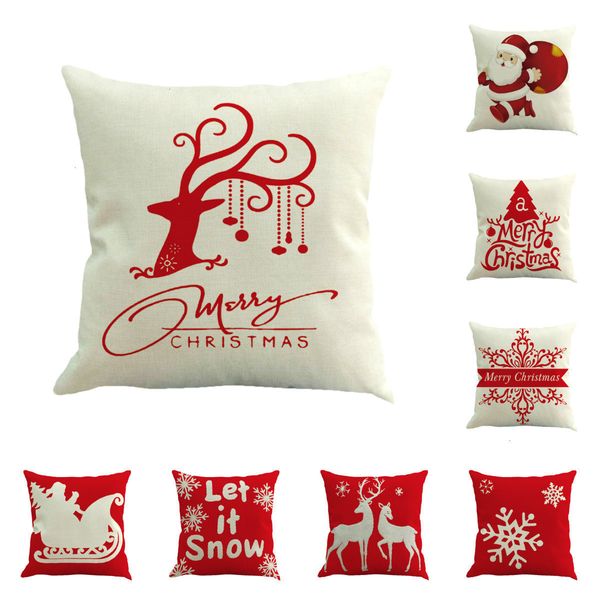 

claus 2020 new red snowflake style elk santa linen pillow pillowslip happy christmas 45 * 45cm sofa cushion cover t3i51216