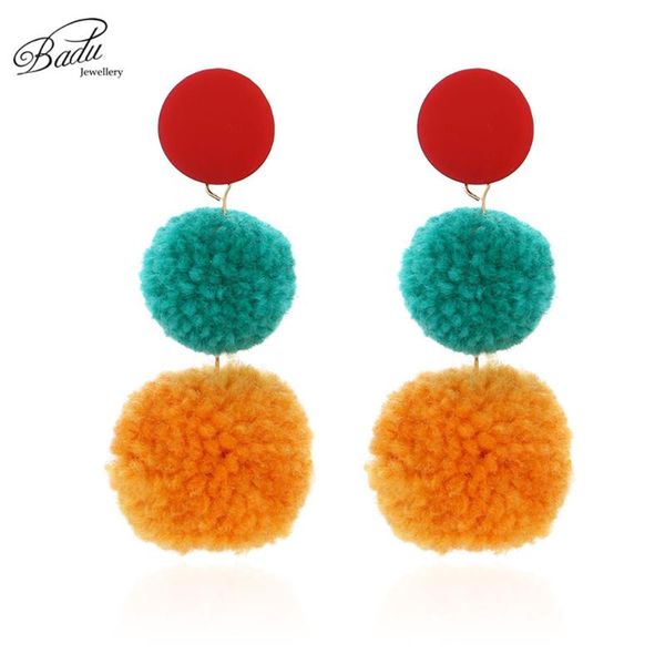 

badu autumn winter pompom earrings for women colorful cotton ball pendant long dangle drop earring jewelry for christmas, Silver