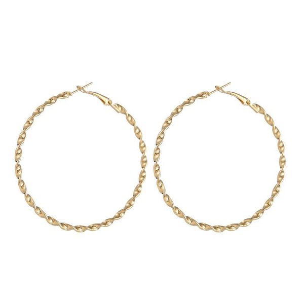 

hoop & huggie fashion wave round earrings personality exaggerated punk rock for women gold color large circle party jewelry, Golden;silver