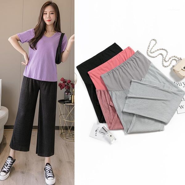 

maternity bottoms 630# pants summer casual loose straight solid color comfy belly support elastic waist1, White