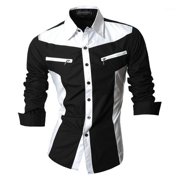 

jeansian spring autumn features shirts men casual shirt long sleeve slim fit male shirts zipper decoration (no pockets) z0181, White;black