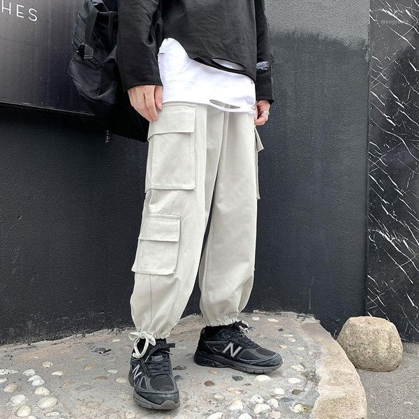 

multi-pocket overalls men's fashion solid color casual pants men streetwear wild loose hip hop straight trousers mens s-2xl1, Black