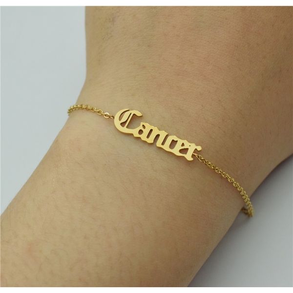 

baby girl gothic old english zodiac bracelet for women capricorn sagittarius virgo cancer gemini gold chain bracelet femme bff f bbymwe, Black