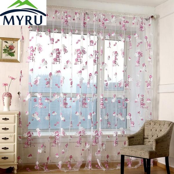 

curtain & drapes myru cartoon cute bear printed tulle pink children voile sheer panel