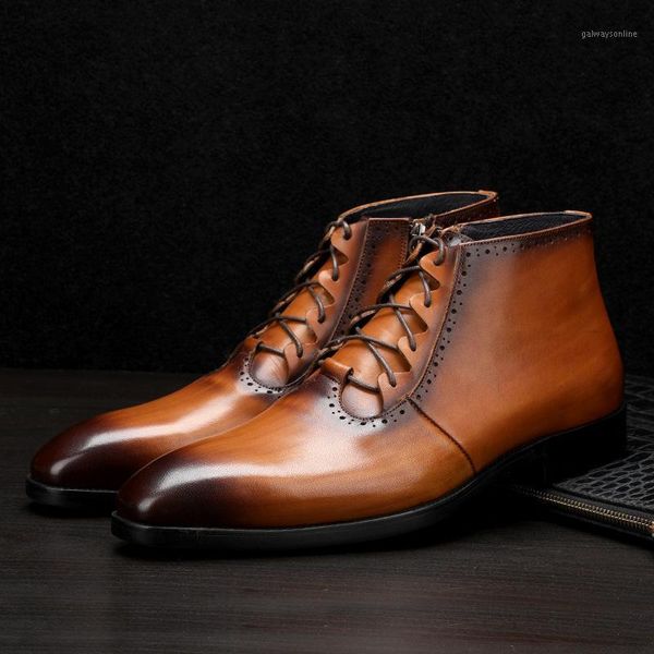 

boots plus size wedding party dress men's carving bullock cow leather shoes brogue shoe point toe ankle boot zapatos bota hombre1, Black
