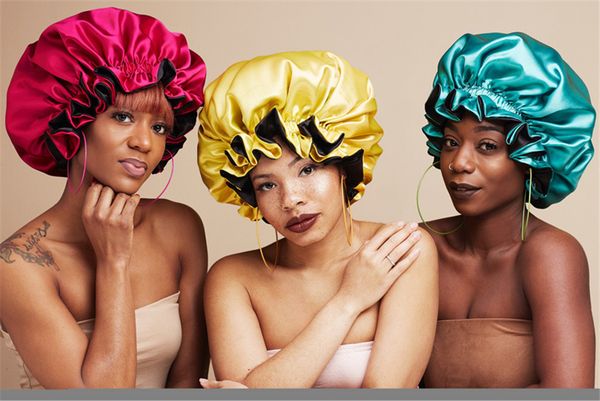 

rts silk night cap hat double side wear women head cover sleep cap satin bonnet for beautiful hair - wake up perfect daily factory sale, Yellow