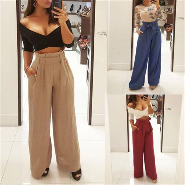 

women's pants & capris 2021 summer style fashion office loose stretch high waist wide leg long palazzo trousers1, Black;white