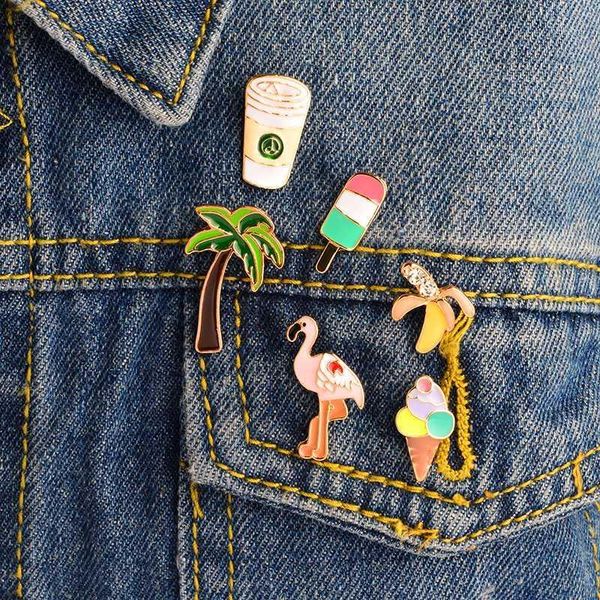 

6pcs/set banana lolly flamingo palm tree cup pins brooches badges hard enamel lapel pin hat bag jeans pins backpack accessories1, Gray