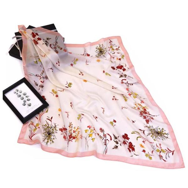 

Scarves Kerchief Satin Real Silk Scarf Shawl Fashion Bag Headscarf Genuine Prod Pattern Yarn Elegant Flower Brand Top Grade Silk, Blue;gray