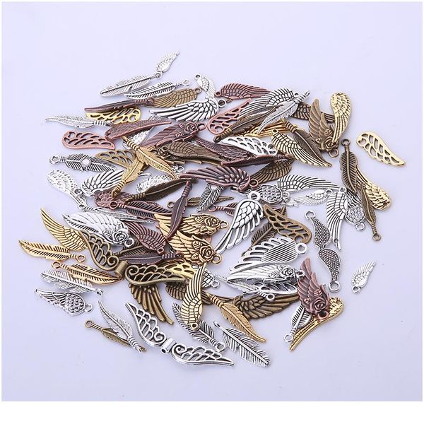 

mixed 20/40pcs angel feather wing leaf charms pendant diy birds rose flower charm necklace bracelet jewelry making acc bbybge