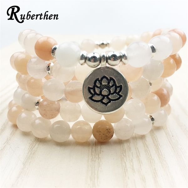

ruberthen new design women`s mala beads bracelet pink aventurine yoga bracelet or necklace trendy lotus jewelry y200107, Golden;silver