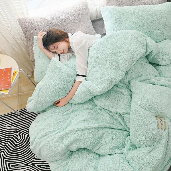 

solid color cashmere multi-functional quilt cover three piece warm double layer thickened single double pillow cover1