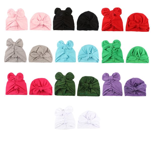 

new children's pure color bow rabbit ear indian hat set fashion pullover cap, Yellow