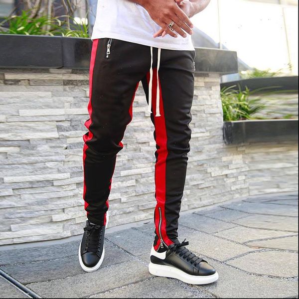 

mens joggers vintage track pants zipped ankle striped fashion hip hop fitness streetwear trousers sweatpants pantalon homme, Black