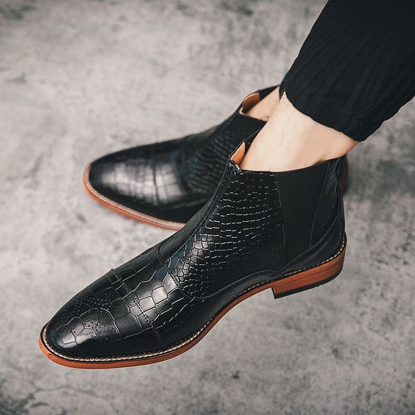 

2020 new autumn new martin boots leather shoes pointed high-british fashion all-match trendy korean chelsea leather boots shoes, Black