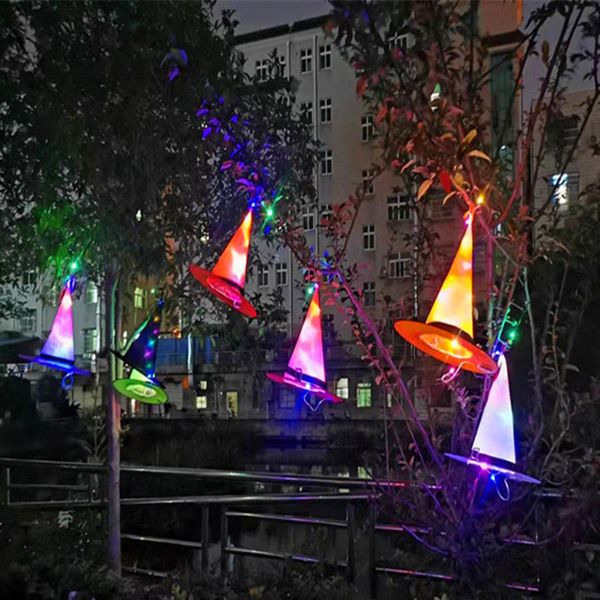 

garden tree led yard light hanging up luminous halloween glowing witch hat decor