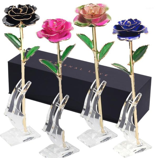 

new year 2021 valentine 24k aluminum foil plated rose gift wedding decor flower party gift forever love christmas accessories1
