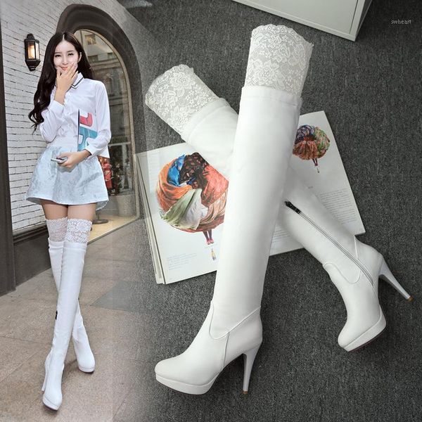 

women's boots autumn shoes luxury designer thigh high heels high round toe boots-women winter footwear low1, Black