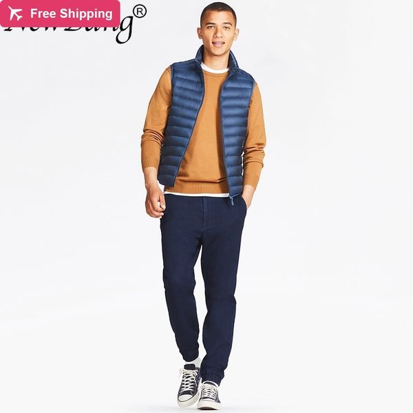 

2021 new 6xl men warm ultra light down vest man winter solid sleeveless jacket men's lightweight waterproof vests wuas, Black;white