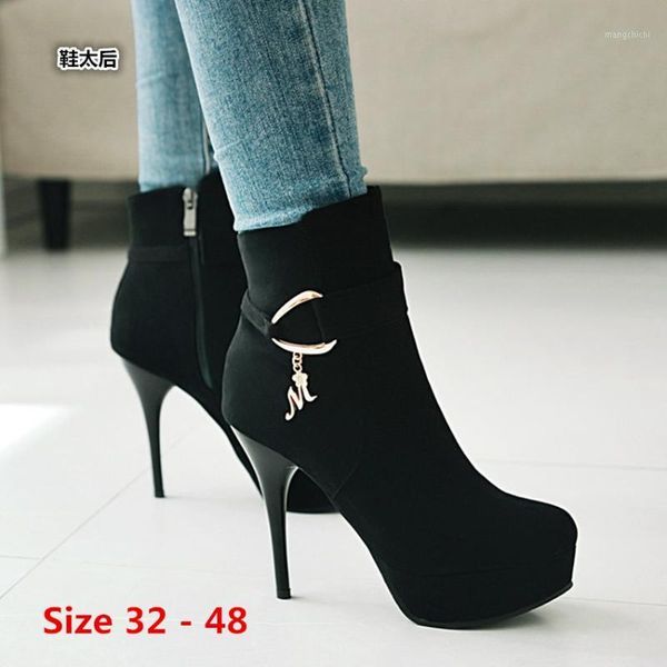 

woman high heel platform boots high heels for women shoes spring autumn ankle boots booties female small big size 32 - 481, Black