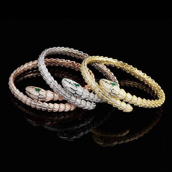 

women 925 sterling silver green eyes snake bangles bracelets micro paved full cz stone europe america selling luxury fashion jewelry, Black