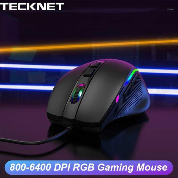 

mice tecknet wired rgb gaming mouse 800/1600/2400/3200/4800/6400 dpi 7 buttons ergonomic light optical gamer for pc lap