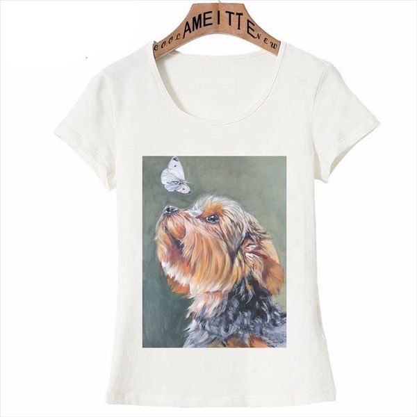 

2020 new summer women t shirt yorkshire terrier and butterfly print t shirt casual hip hop cute girl tees cool short, White