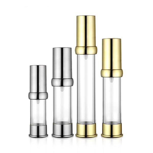 

empty 10ml 15ml 20ml 30ml emulsion airless bottle clear electroplate gold silver makeup packaging portable spray pump bottle
