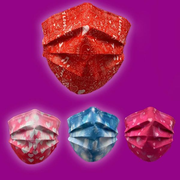 

2021 день святого валентина одноразовая маска женщины мужчины дизайнер маска для лица взрослый анти-пыль хлопок маски рот обложка party fare