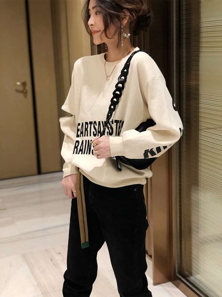 

letter printed hoodless sweater women's fashion european style pullover loose autumn 2020 new, Black