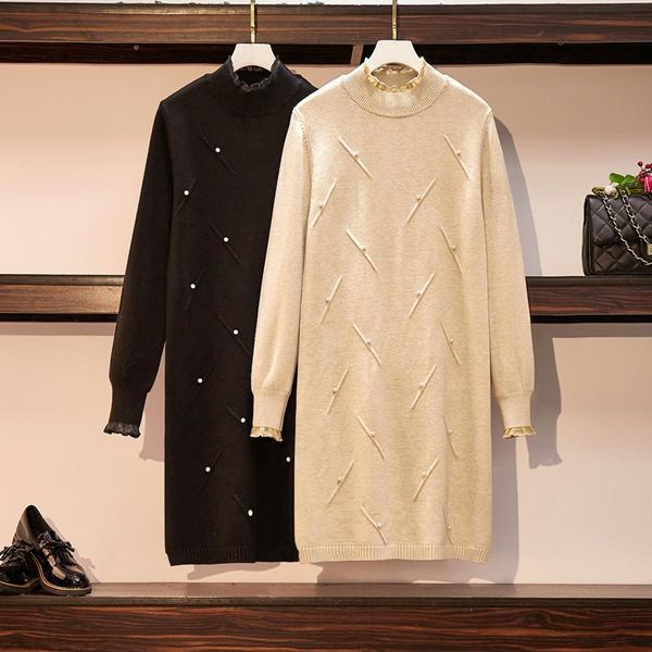 

coigarsam 4xl plus size knitting women dress turtleneck dresses khaki black 6328, Black;gray
