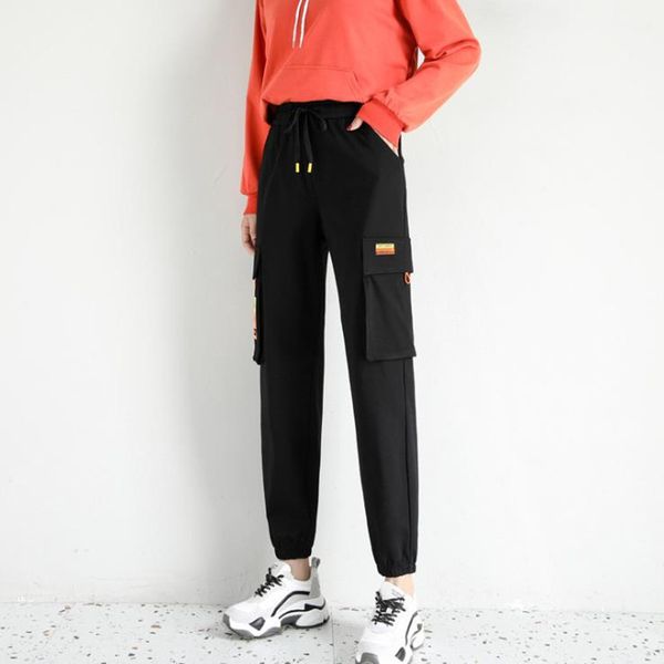 

female 2021 spring new high-waisted show thin 9-point zp9v, Black;white